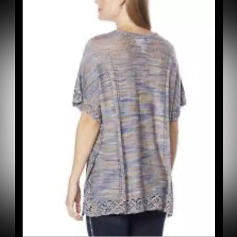 Democracy V-Neck Regular Size S/M Sweater Women's Multicolor Crochet Trim, NEW - Picture 2 of 14